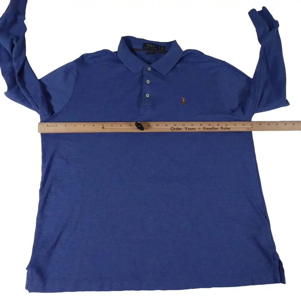Ralph Lauren Flesh Pony Long Sleeve Blue Polo Shirt Men's Classic Fit Large